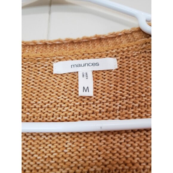 Maurices Women M Cardigan Sweater Fringe Yellow Gold Open Front Office Career - Picture 5 of 6